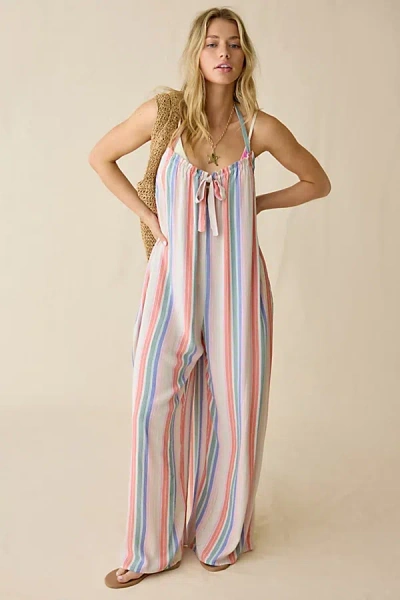 Out From Under Meet Me There Halter Neck Jumpsuit In Pink Stripe, Women's At Urban Outfitters In Multi