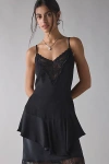 Out From Under Mei Tiered Lace Trim Satin Slip In Black, Women's At Urban Outfitters