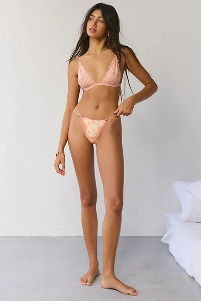 Out From Under Mia Strappy Lace-trim Thong In Birdy Ditsy Peach, Women's At Urban Outfitters