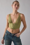 Out From Under Midnight Muse Plunging Lace Up Corset In Olive, Women's At Urban Outfitters In Green
