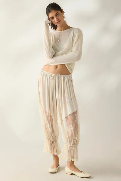 Out From Under Milla Lace Trim Bloomer Pant In White, Women's At Urban Outfitters In Brown