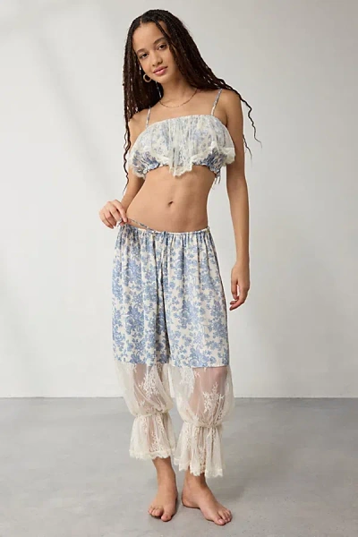 Out From Under Milla Lace-trim Bra Top + Bloomer Pant Set In Blue, Women's At Urban Outfitters