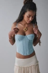 Out From Under Modern Love Denim Corset In Light Blue, Women's At Urban Outfitters In Light Blue