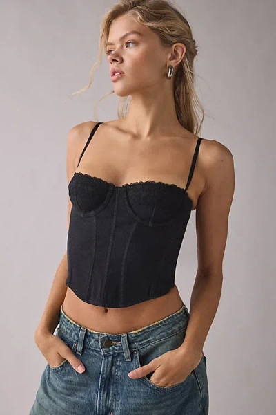 Out From Under Modern Love Golden Hour Denim Corset In Black, Women's At Urban Outfitters