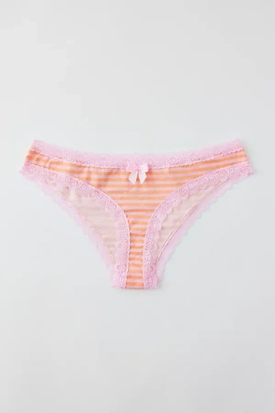 Out From Under Noelle Lace-trim Tanga In Peach Stripe, Women's At Urban Outfitters