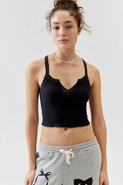 Out From Under Notched Cropped Tank Top In Black, Women's At Urban Outfitters In Blue
