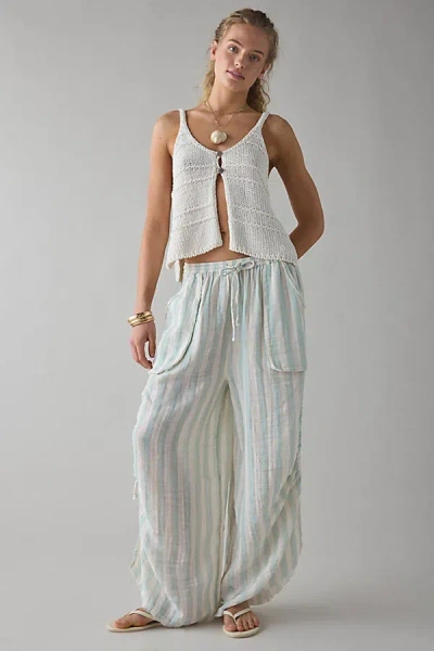 Out From Under Ocean Air Cinched Wide-leg Gauze Pant In Blue Stripe, Women's At Urban Outfitters