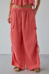 Out From Under Ocean Air Cinched Wide-leg Gauze Pant In Coral, Women's At Urban Outfitters