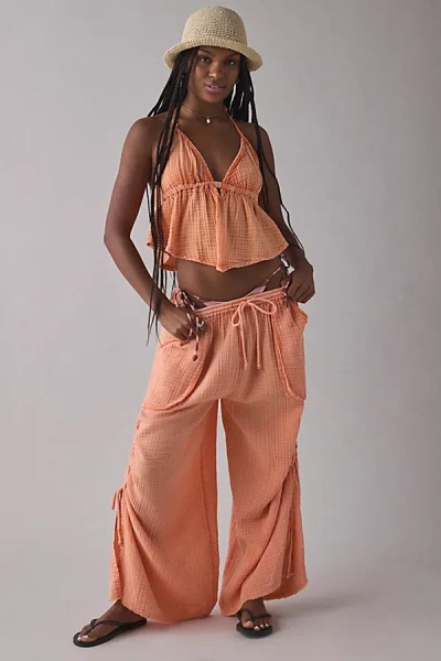 Out From Under Ocean Air Cinched Wide-leg Gauze Pant In Orange, Women's At Urban Outfitters
