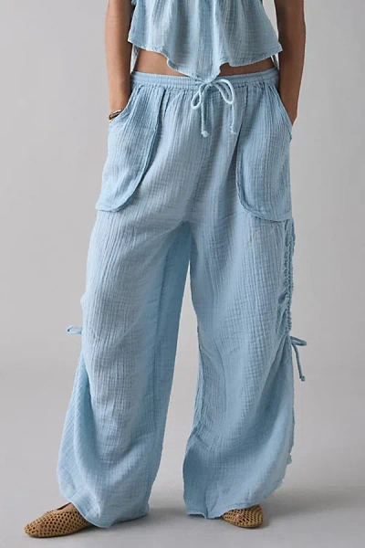 Out From Under Ocean Air Cinched Wide-leg Gauze Pant In Sky, Women's At Urban Outfitters