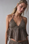 Out From Under Ocean Air Gauze Halter Babydoll Cami In Black Stripe, Women's At Urban Outfitters