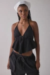 Out From Under Ocean Air Gauze Halter Babydoll Cami In Black, Women's At Urban Outfitters In Black