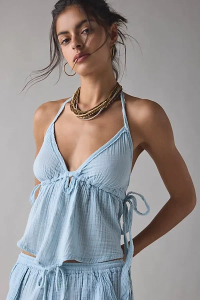 Out From Under Ocean Air Gauze Halter Babydoll Cami In Blue, Women's At Urban Outfitters