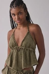 Out From Under Ocean Air Gauze Halter Babydoll Cami In Olive, Women's At Urban Outfitters