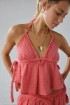 Out From Under Ocean Air Gauze Halter Babydoll Cami In Red, Women's At Urban Outfitters
