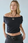 Out From Under Off-the-shoulder Banded Hem Tee In Black, Women's At Urban Outfitters