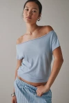 Out From Under Off-the-shoulder Banded Hem Tee In Light Blue, Women's At Urban Outfitters