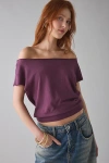 Out From Under Off-the-shoulder Banded Hem Tee In Mauve Wine, Women's At Urban Outfitters