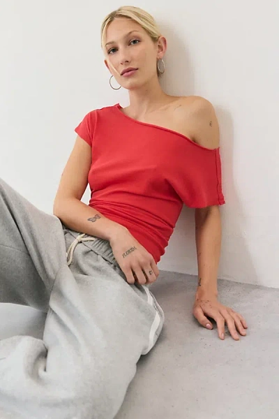 Out From Under Off-the-shoulder Banded Hem Tee In Red, Women's At Urban Outfitters