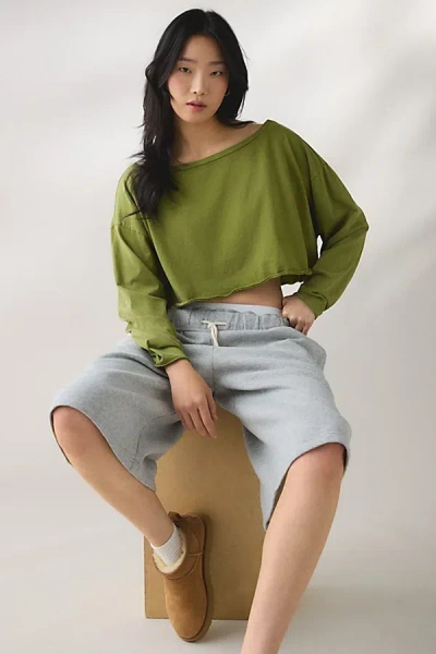 Out From Under On The Move Off-shoulder Long Sleeve Tee In Olive, Women's At Urban Outfitters In Green
