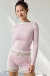 Out From Under Our From Under Bec Lace Trim Low-back Long Sleeve Top In Pink, Women's At Urban Outfitters In Pink