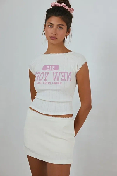 Out From Under Perfect Pointelle Knit Boatneck Tee In Ivory, Women's At Urban Outfitters