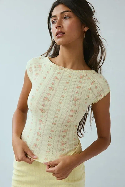 Out From Under Perfect Pointelle Knit Boatneck Tee In Light Yellow, Women's At Urban Outfitters