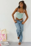 Out From Under Petunia Fields Ribbon Trim Lace Corset Top In Slit Green/misty Jade, Women's At Urban Outfitters