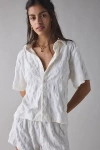 Out From Under Pickin' Daisies Terry Knit Short Sleeve Button-down Shirt In Coconut Milk, Women's At Urban Outfitte