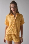 Out From Under Pickin' Daisies Terry Knit Short Sleeve Button-down Shirt In Flax, Women's At Urban Outfitters