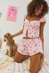 Out From Under Pillow Talk Lace Trim Boxer Shortie In Funky Cats, Women's At Urban Outfitters