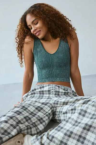 Out From Under Plunge Tapestry Jacquard Seamless Knit Cami In Dark Green, Women's At Urban Outfitters In Blue