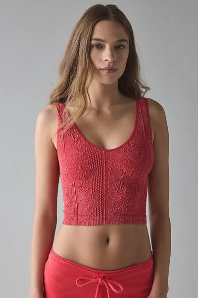 Out From Under Plunge Tapestry Jacquard Seamless Knit Cami In Red, Women's At Urban Outfitters In Pink