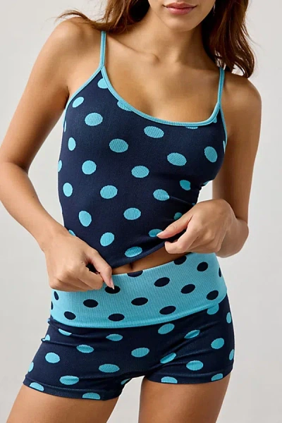 Out From Under Polka Dot Seamless Knit Cami + Micro Short 2-piece Set In Blue Topaz, Women's At Urban Outfitters