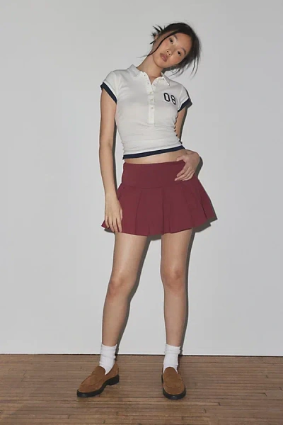 Out From Under Prep School Pleated Micro Mini Skort In Burgundy, Women's At Urban Outfitters In Red