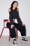Out From Under Raven Cold-shoulder Cropped Sweatshirt In Black, Women's At Urban Outfitters