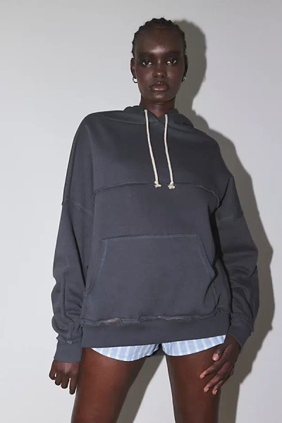 Out From Under Raw Edge Oversized Hoodie Sweatshirt In Black, Women's At Urban Outfitters In Green