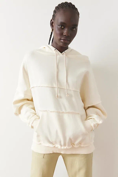 Out From Under Raw Edge Oversized Hoodie Sweatshirt In Ivory, Women's At Urban Outfitters In Black