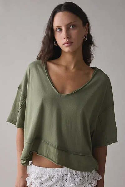 Out From Under Rebel Raw-edge Oversized Tee In Cardamom Seed, Women's At Urban Outfitters
