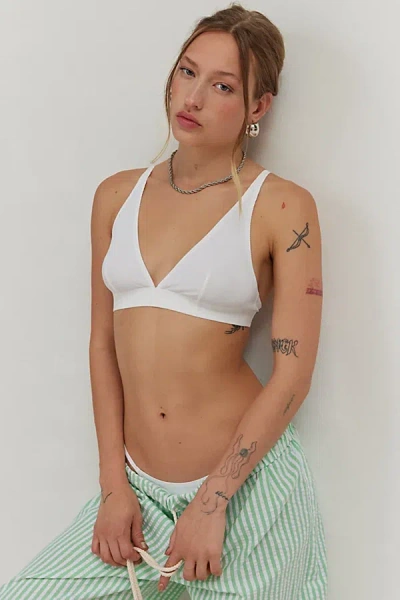 Out From Under Ribbed Base Layer Plunge Bra In White, Women's At Urban Outfitters In White