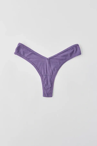Out From Under Ribbed V Thong In Dark Purple, Women's At Urban Outfitters