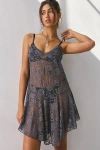 Out From Under Rika Sheer Floral Lace Slip In Charcoal, Women's At Urban Outfitters