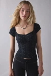 Out From Under Rosalie Ruched Seamless Knit Short Sleeve Top In Black, Women's At Urban Outfitters