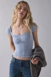 Out From Under Rosalie Ruched Seamless Knit Short Sleeve Top In Light Blue, Women's At Urban Outfitters