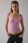 Out From Under Rosalie Ruched Seamless Knit Short Sleeve Top In Pink, Women's At Urban Outfitters