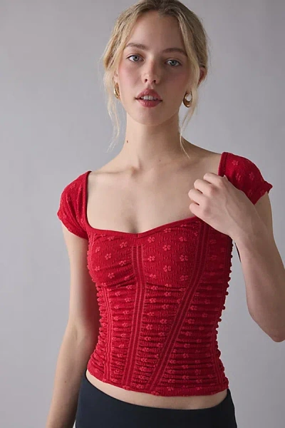 Out From Under Rosalie Ruched Seamless Knit Short Sleeve Top In Red, Women's At Urban Outfitters In White