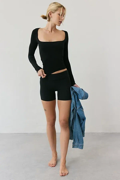 Out From Under Ruby Square Neck Long Sleeve Cropped Tee In Black, Women's At Urban Outfitters