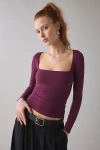 Out From Under Ruby Square Neck Long Sleeve Cropped Tee In Maroon, Women's At Urban Outfitters