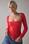 Out From Under Ruby Square Neck Long Sleeve Cropped Tee In Red, Women's At Urban Outfitters In Red