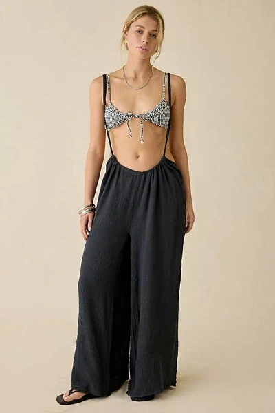 Out From Under Sand Babe Gauze Overalls In Black, Women's At Urban Outfitters